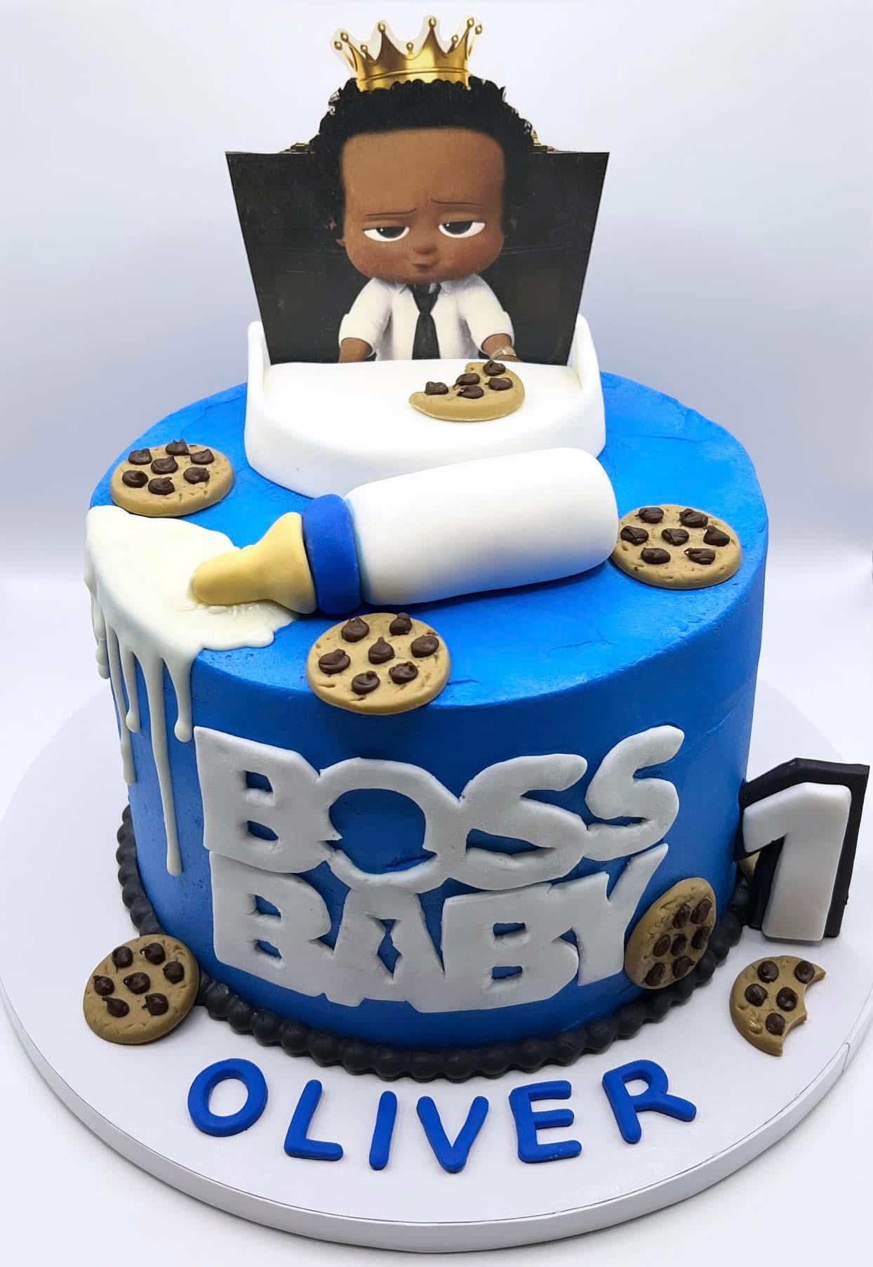 Boss Baby themed first birthday cake